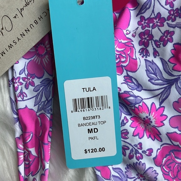 🆕 Beach Bunny Tula Swim Bandeau Top Size XL Floral Pink Purple - Picture 7 of 11